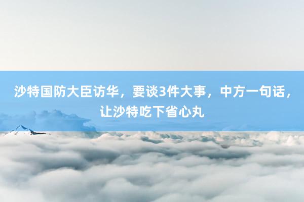 沙特国防大臣访华，要谈3件大事，中方一句话，让沙特吃下省心丸