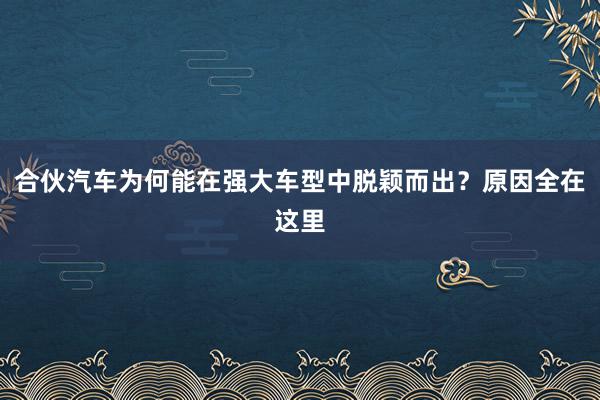 合伙汽车为何能在强大车型中脱颖而出？原因全在这里